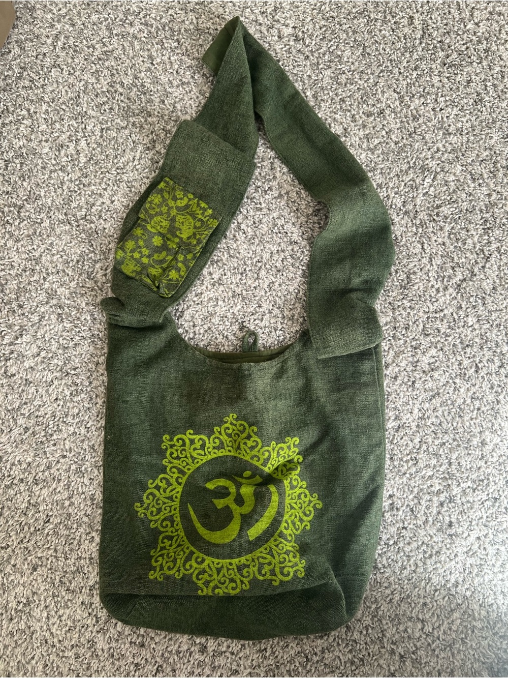 Olive Green Canvas Crossbody Bag with Om Motif